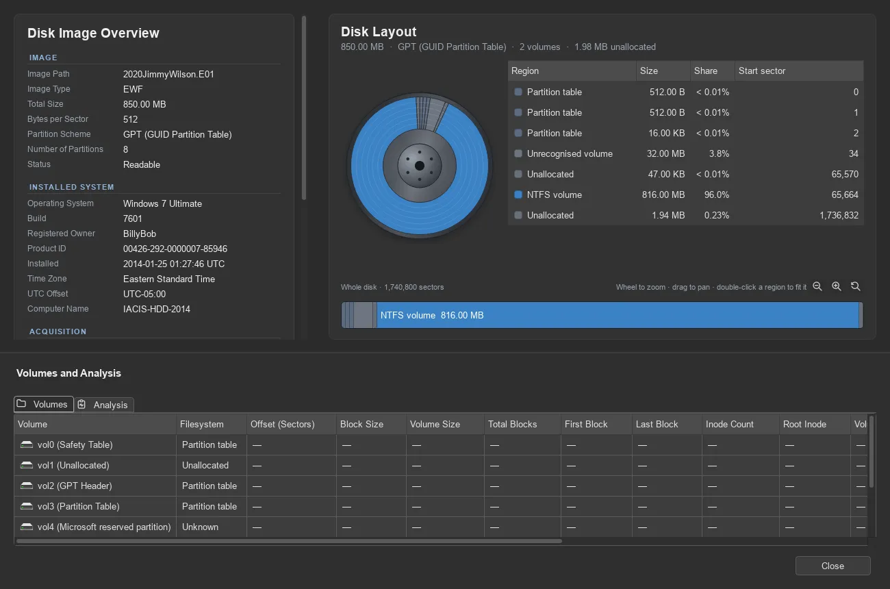 TRACE: disk layout view. The disk drawn as it is: partitions, tables and unallocated space, to scale.