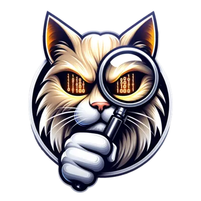 The TRACE logo, a cat looking through a magnifying glass