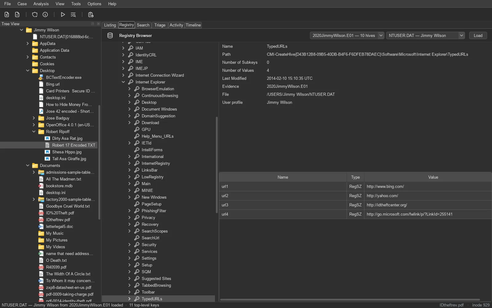 TRACE: registry view. Every hive on the image, with transaction logs replayed.